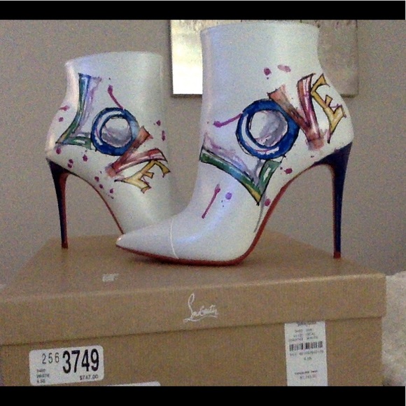Christian Louboutin Shoes - Christian Louboutin White Ankle Boot “Love” Print
